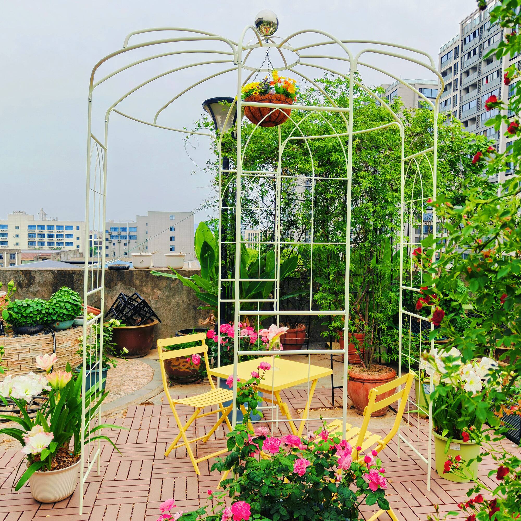 Alt View 1. Loheer - 6.8 ft Metal Garden Arch Gazebo Birdcage Pergola Arbor for Wedding Ceremony Patio Lawn - Cream White.