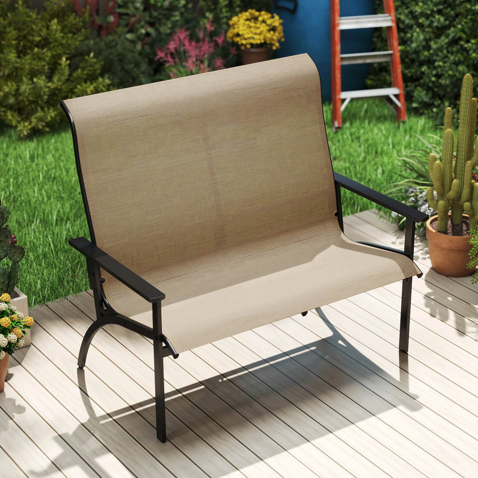 Alt View 4. Costway - Costway 2-Person Patio Garden Bench with High Back and Armrests  880 lbs Weight Capacity - Coffee.