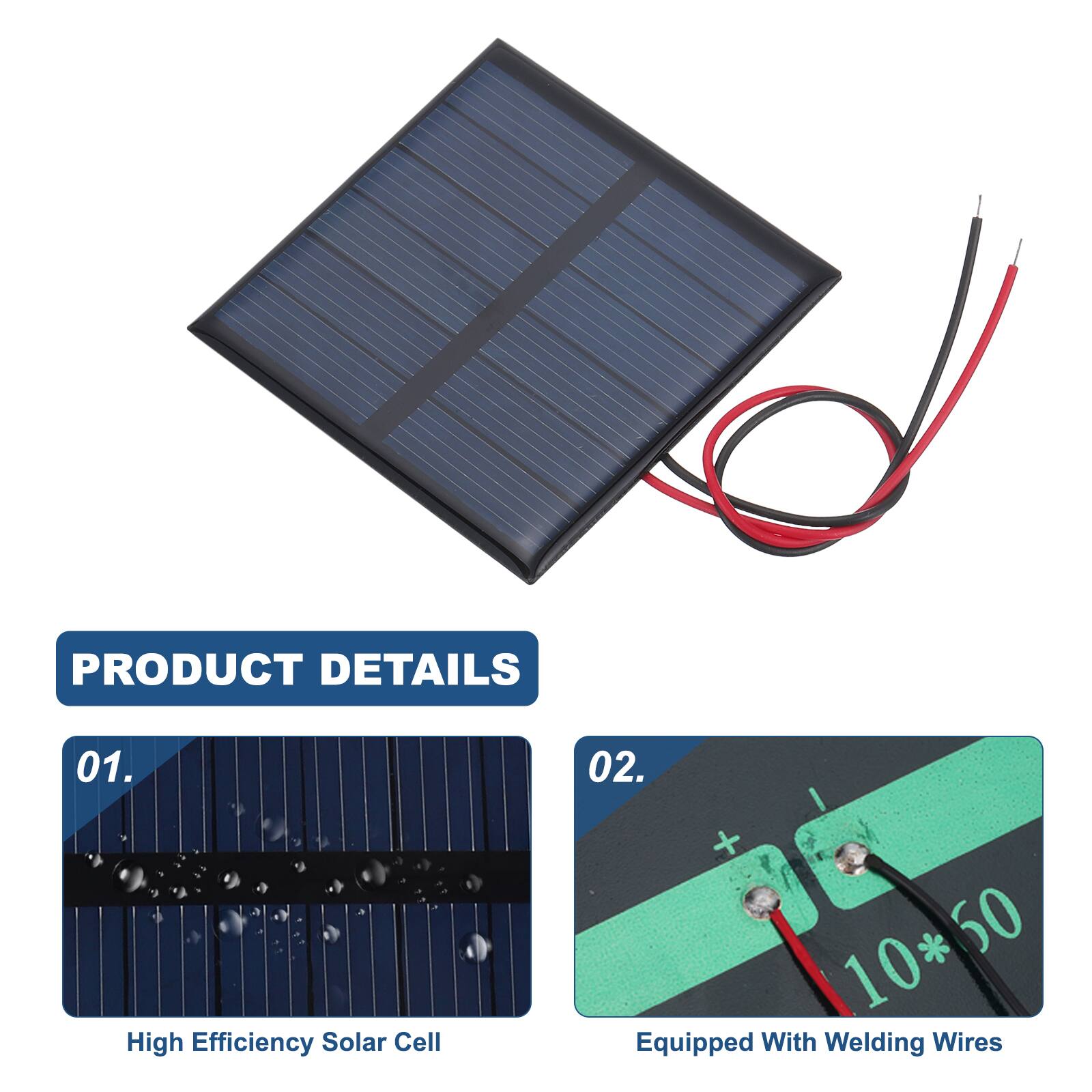 PRODUCT DETAILS

01. High Efficiency Solar Cell

02. I + 10*50 * 60
Equipped With Welding Wires