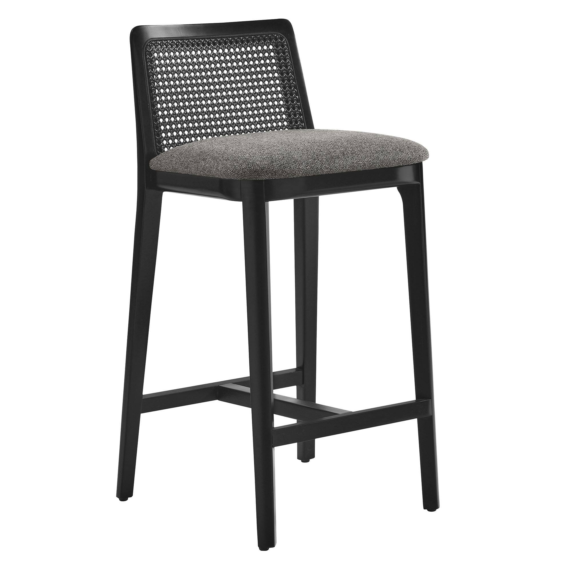 Angle. Modway - Monarch Wood and Rattan Counter Stool by Modway - Black Black Gray.