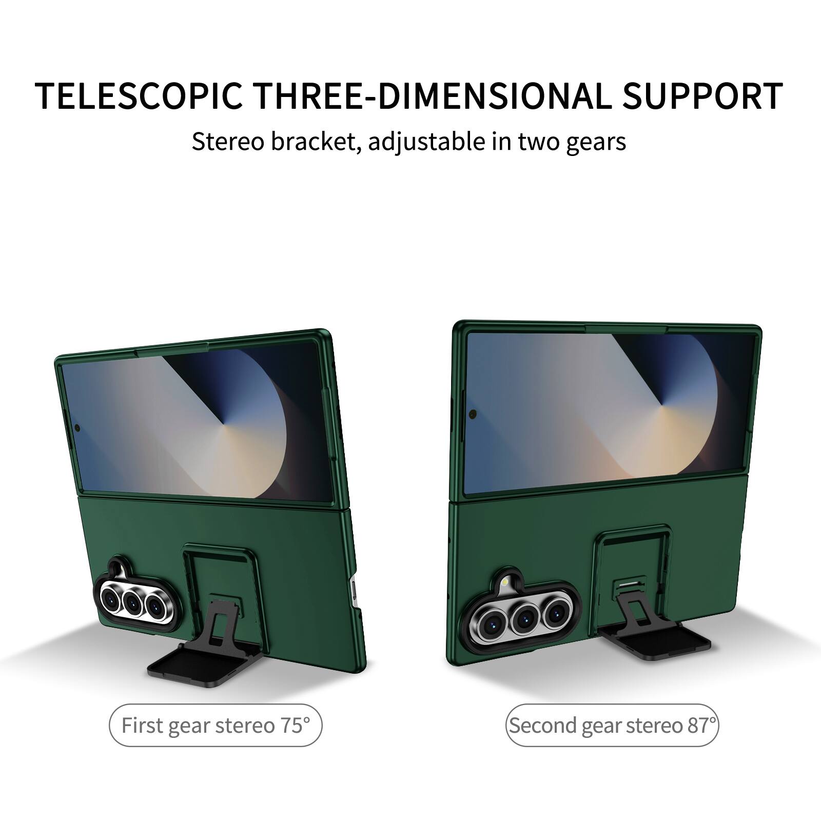 TELESCOPIC THREE-DIMENSIONAL SUPPORT  
Stereo bracket, adjustable in two gears  
First gear stereo 75°  
Second gear stereo 87°