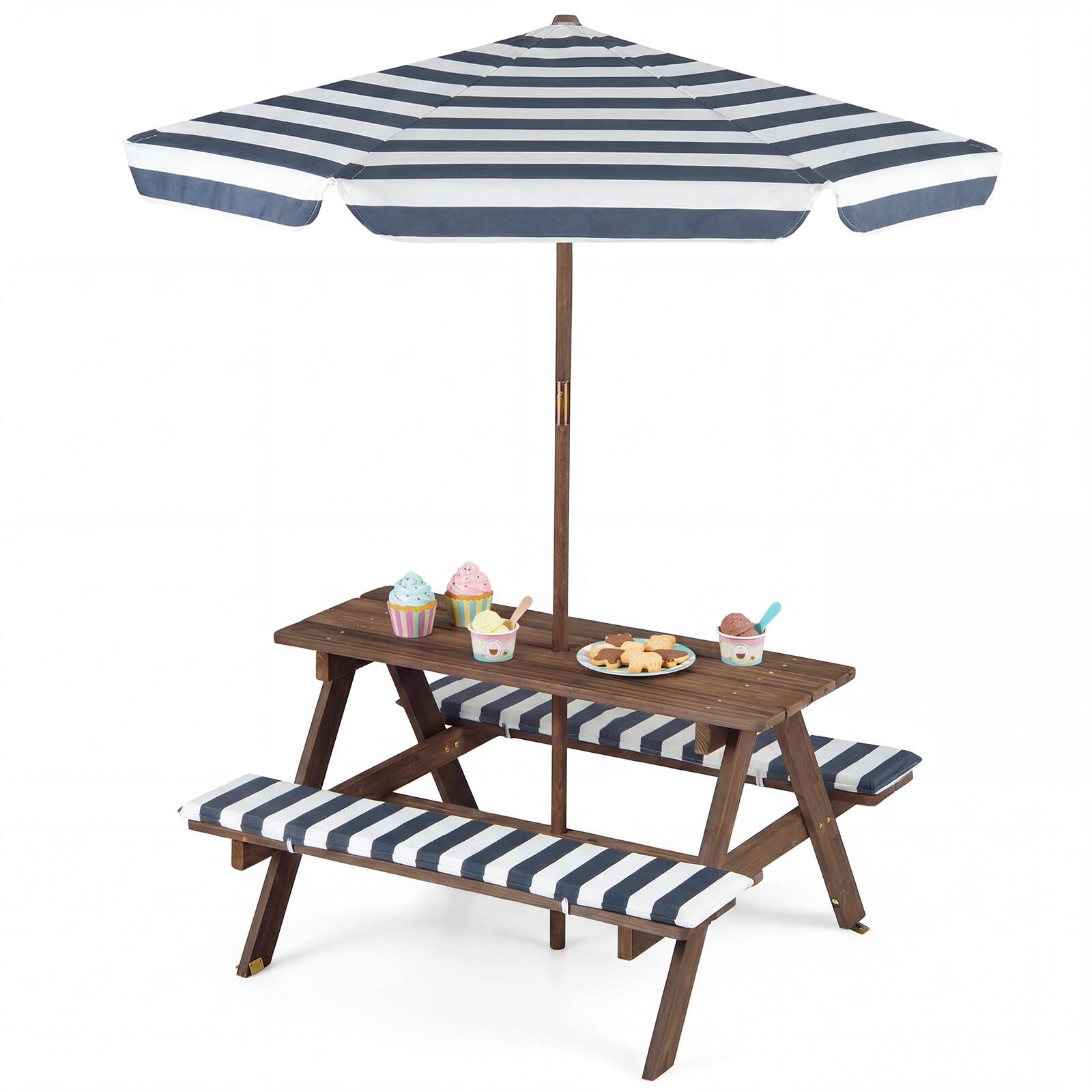 Alt View 9. Gymax - Gymax Kids Picnic Table w/Bench Seat Cushions Removable & Adjustable Umbrella for Yard Navy - Blue.