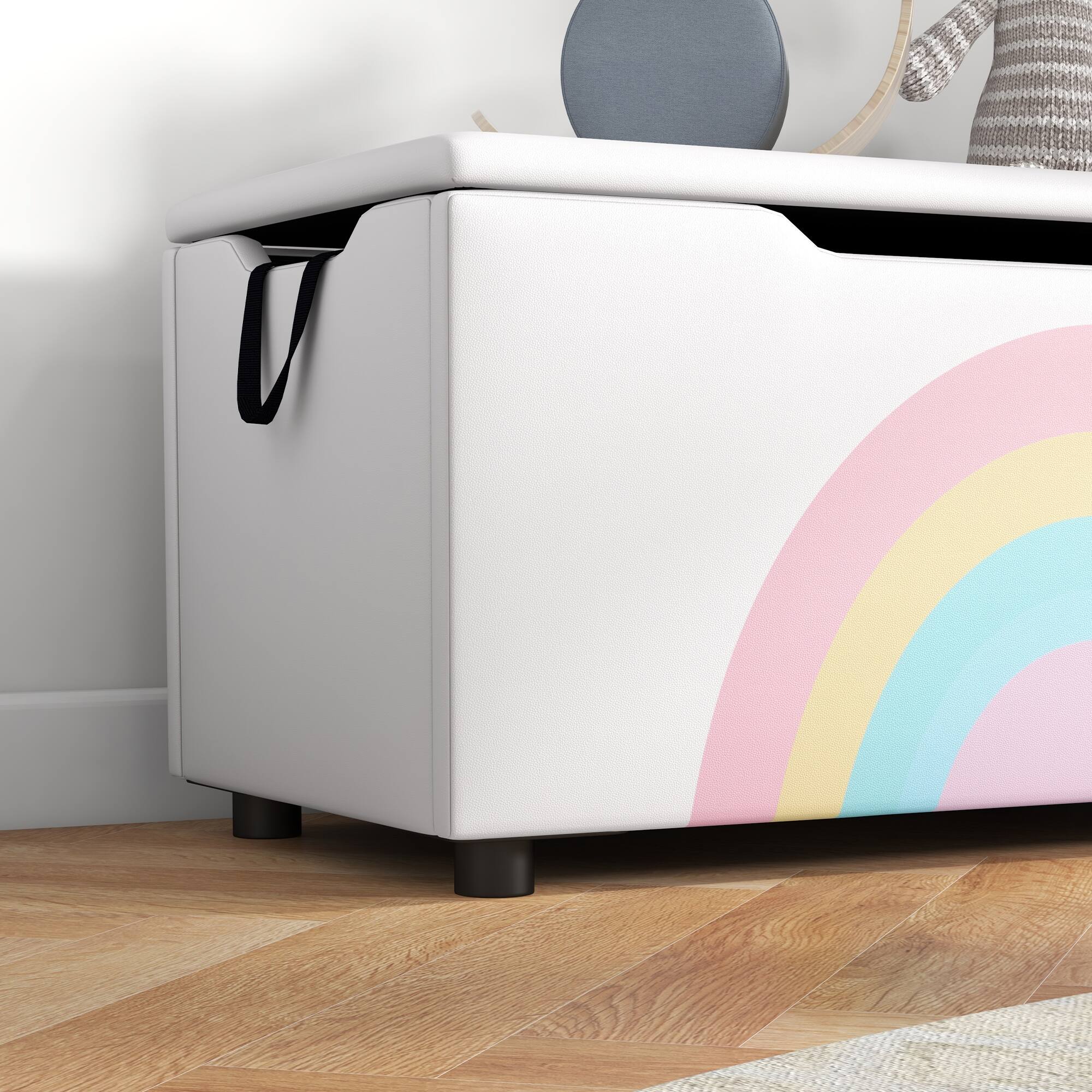 Alt View 4. Qaba - Kids Storage Box Chest, Lightweight Storage Organizer with Top Lid, Side Handles for Nursery, Playroom, Bedroom - White.