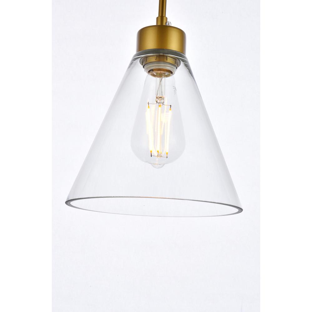 Alt View 2. Living District - Mera 1 light brass pendant - Brass And Clear.