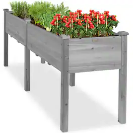 Best Choice Products - 72x24x30in Raised Garden Bed, Elevated Wood Planter Box for Patio w/ Divider Panel - Gray