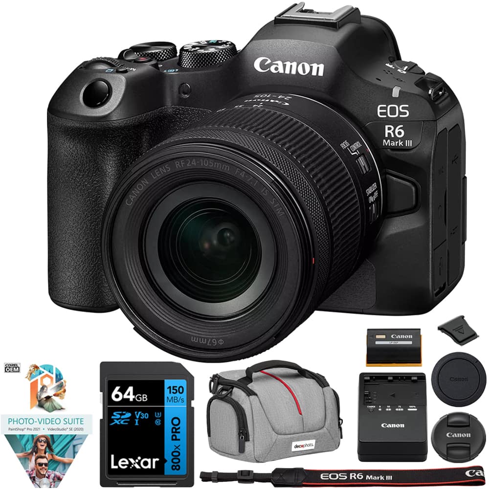 Canon - EOS R6 Mark III Camera w/ RF24-105mm F4-7.1 IS STM Lens + Accessories Bundle