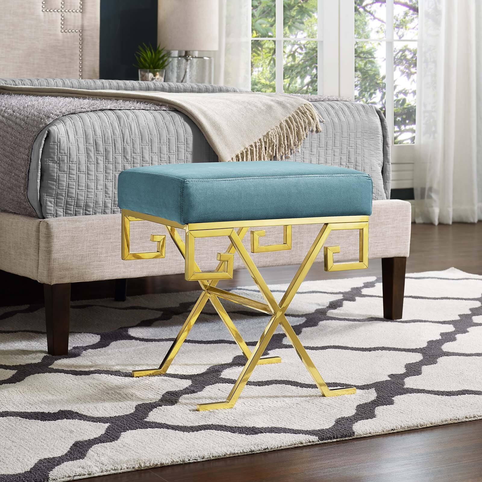 Left. Modway - Twist Performance Velvet Bench by Modway - Sea Blue.