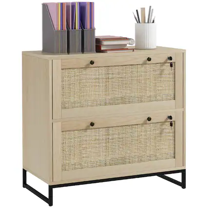 Front. Vinsetto - Filing Cabinet, Boho 2 Drawer File Cabinet with Adjustable Hanging Bar for Letter.