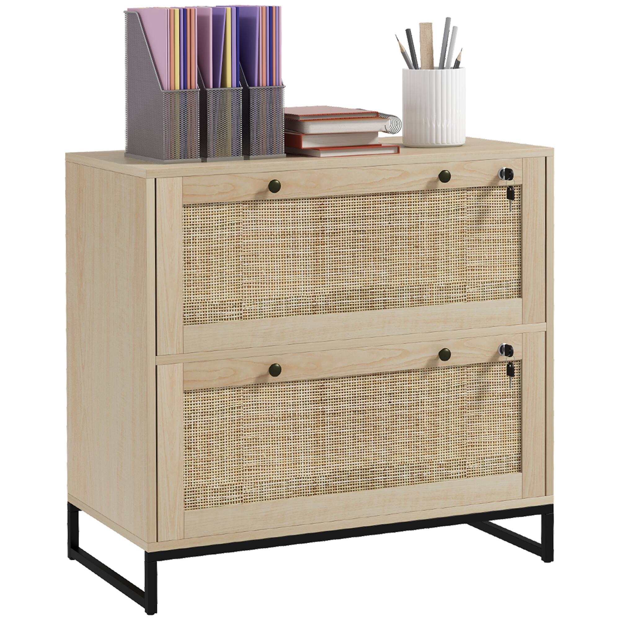 Front. Vinsetto - Filing Cabinet, Boho 2 Drawer File Cabinet with Adjustable Hanging Bar for Letter.