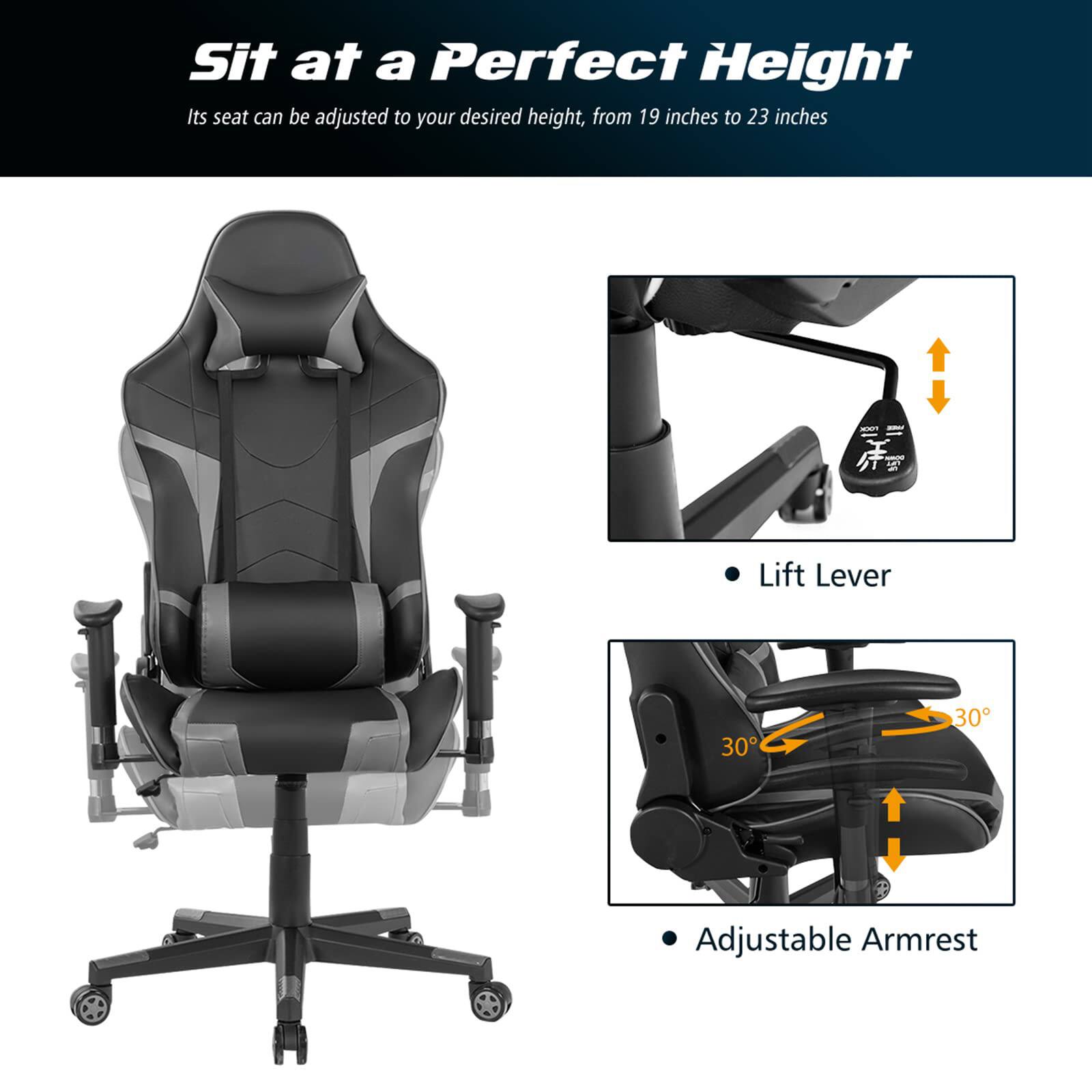 Sit at a Perfect Height Its seat can be adjusted to your desired height, from 19 inches to 23 inches. Lift Lever 30 30 Adjustable Armrest