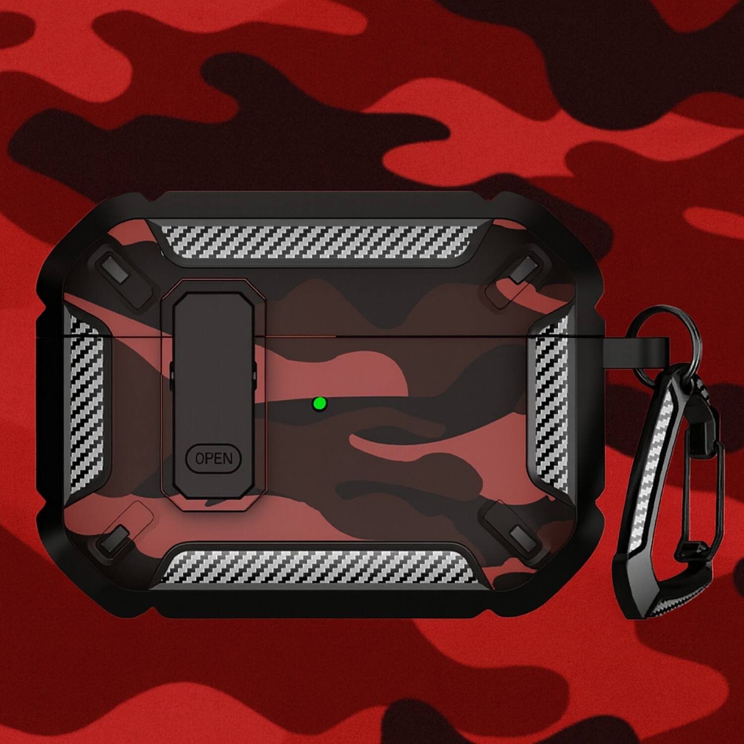 Angle. SaharaCase - Apple Airpods Pro 3 Secure Lock Case | Heavy Duty | Shock Absorbing Corners | Raider Series - Camo Red.