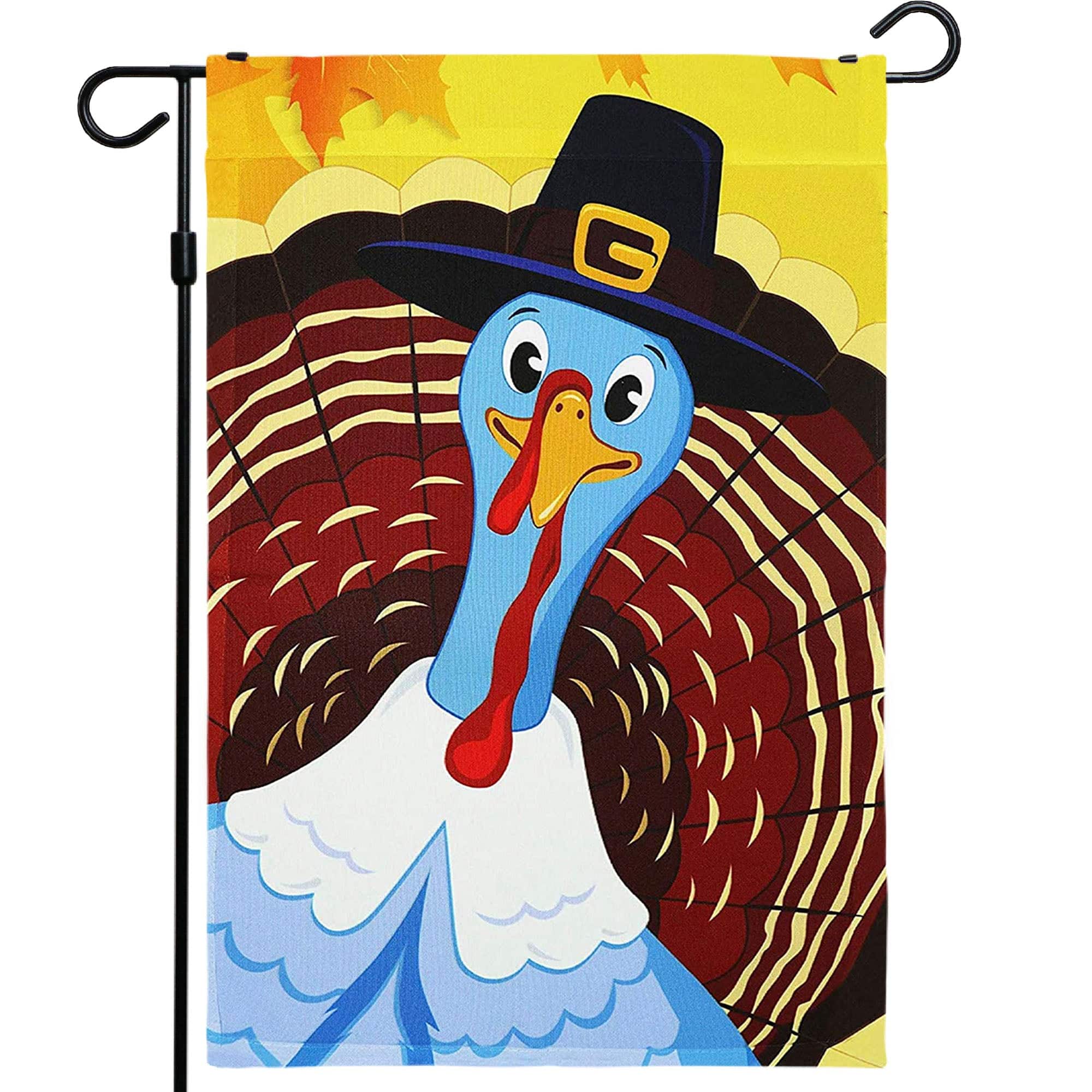 G128 - Home Decorative Thanksgiving Garden Flag Joyful Pilgrim Turkey 12x18 in 150D Polyester Rustic Outdoor - Assorted Colors
