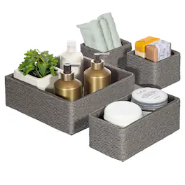 Sorbus - Storage Baskets - Woven Material - Set of 4 - Braided Organizer for Bathroom, Vanity - Gray