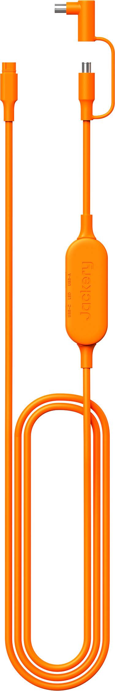 USB-A to USB-C cable with a Leo Jackery adapter.