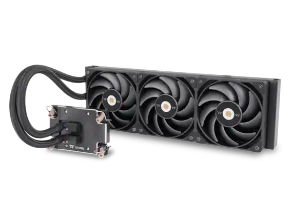 Front. Thermaltake - Thermaltake AW420 Liquid Cooler; LGA 4677/SP6; 420mm Rad; 3x140mm PWM Fans; Cu Block; Black; CL-W445-PL14BL-A - Black.