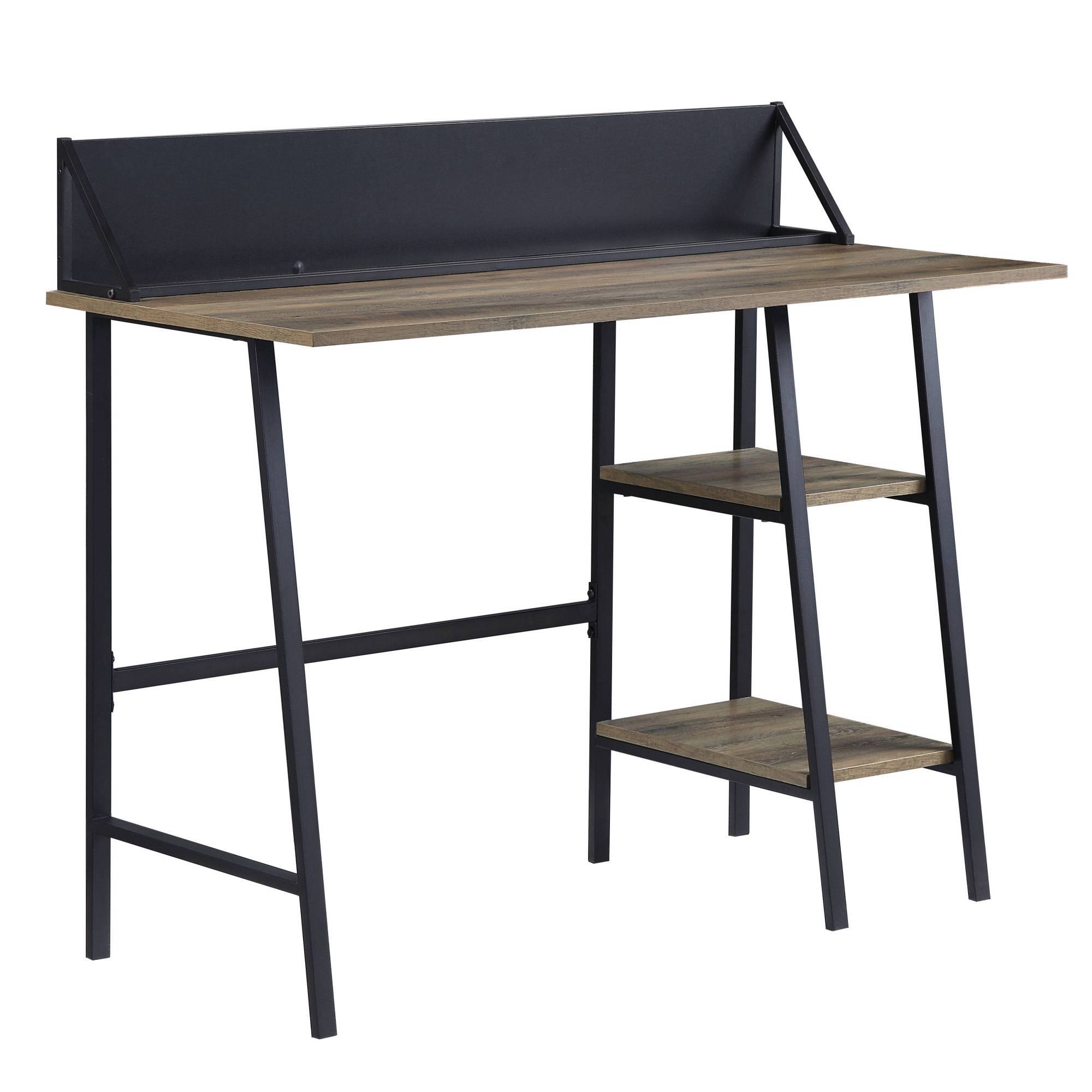 Alt View 8. GOODSILO - Rustic Oak Writing Desk with Black Metal Legs and Integrated Storage Shelf for Modern Home Office - Oak.