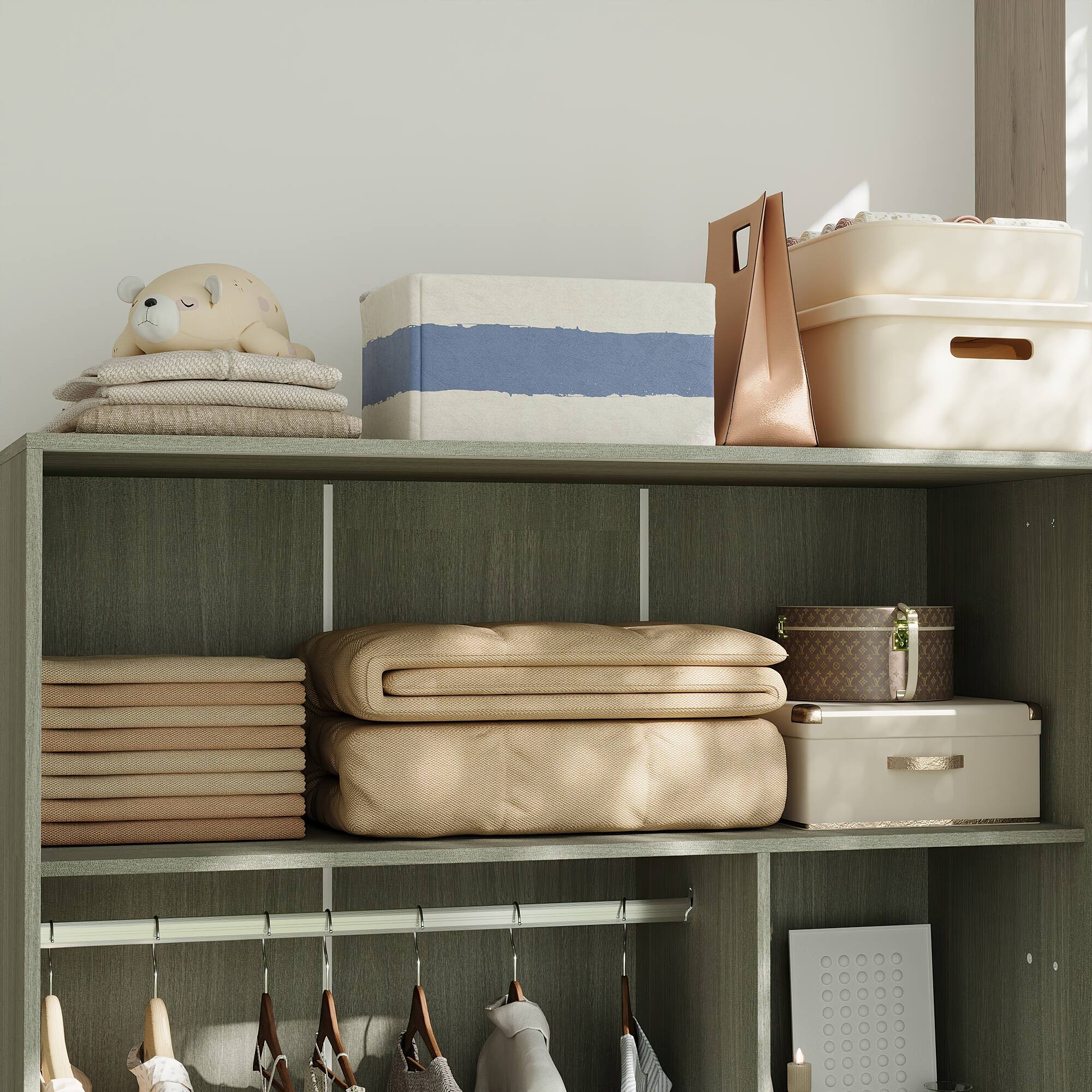 Alt View 5. Famapy - Famapy Sliding Door Armoires Modern Wood Closet Organizer with Adjustable Storage Wardrobe - White & Gray.