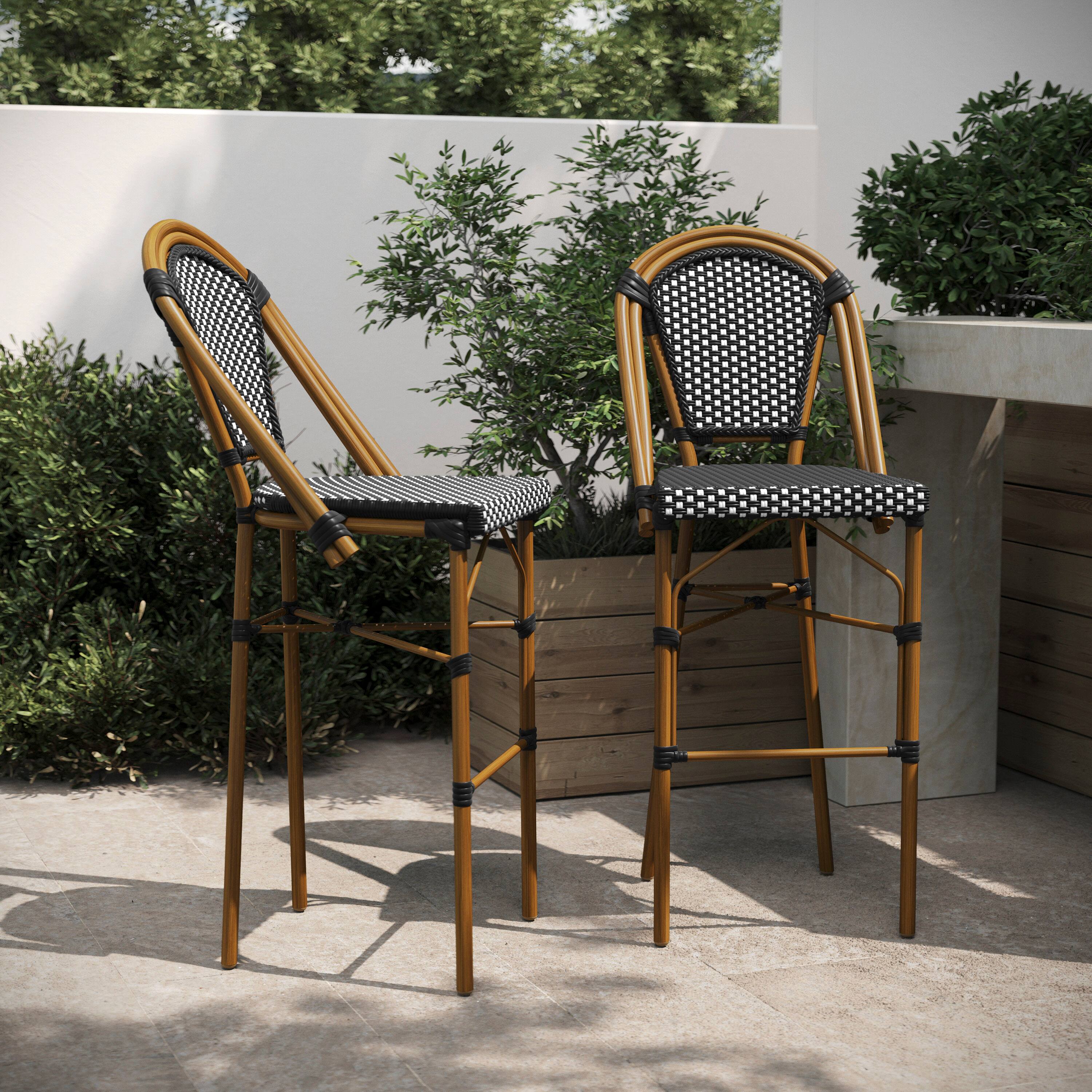 Alt View 2. Flash Furniture - Bordeaux Set of 2 Stackable Indoor/Outdoor Bistro 30" High Barstools, Commercial Grade, Black/White and Bamboo Finish - Black.