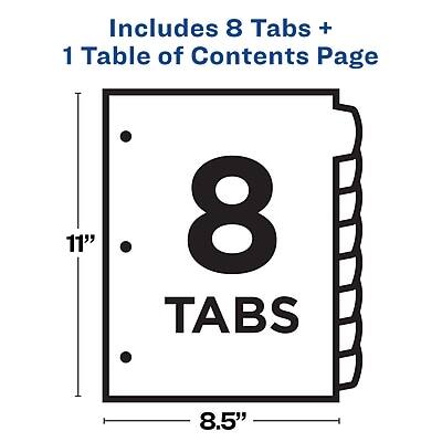 Includes 8 Tabs + 1 Table of Contents Page  
8 Tabs  
11" x 8.5"