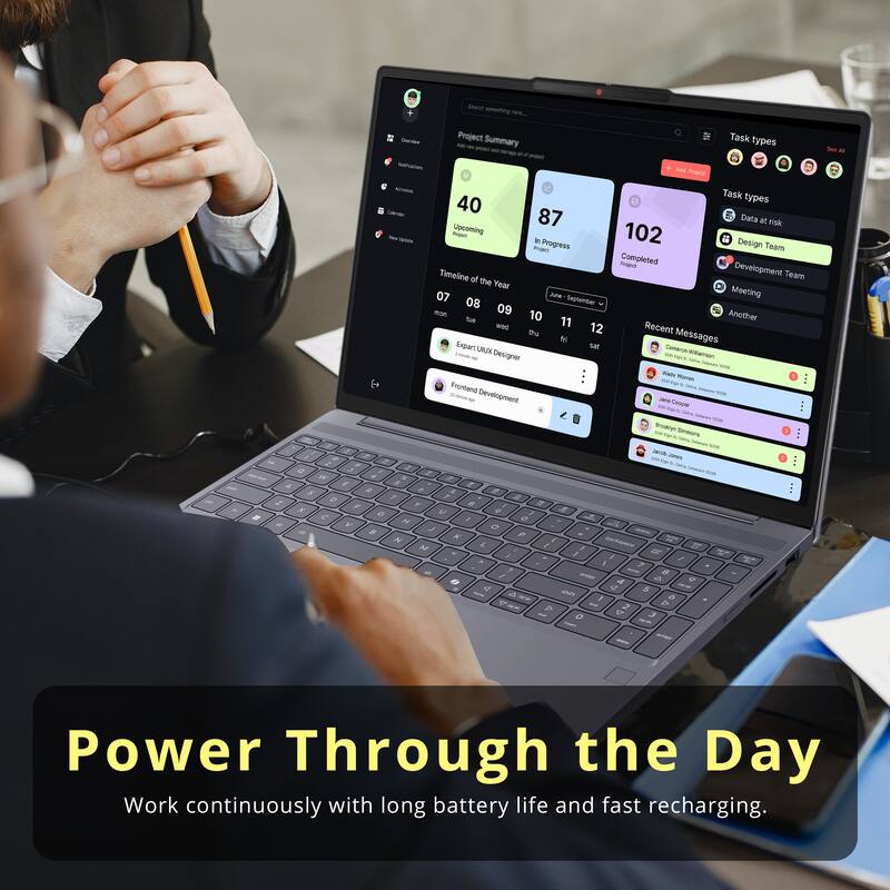 - Project Summary Task types
- Asc Project Task types
- 40 Upcoming
- 87 In Progress
- 102 Completed
- Design
- Progress Team
- Completed Timeline Development Team of the Year
- Meeting 08 September
- 09 10 Another le 11 wed 12 Recent tu Messages
- Expert UX/UI Designer
- Frontend Development
- Designer aT
- mate
- 6a Fromtend
- Development
- V 0 a * 2 N M -. J - 7 e 4 - A 1 Broy femmara -TS - - JA - - . e R , a , I 1 - a  a - e S - w a 2 - D D I 0 C 3
- Power Through the Day
- Work continuously with long battery life and fast recharging.