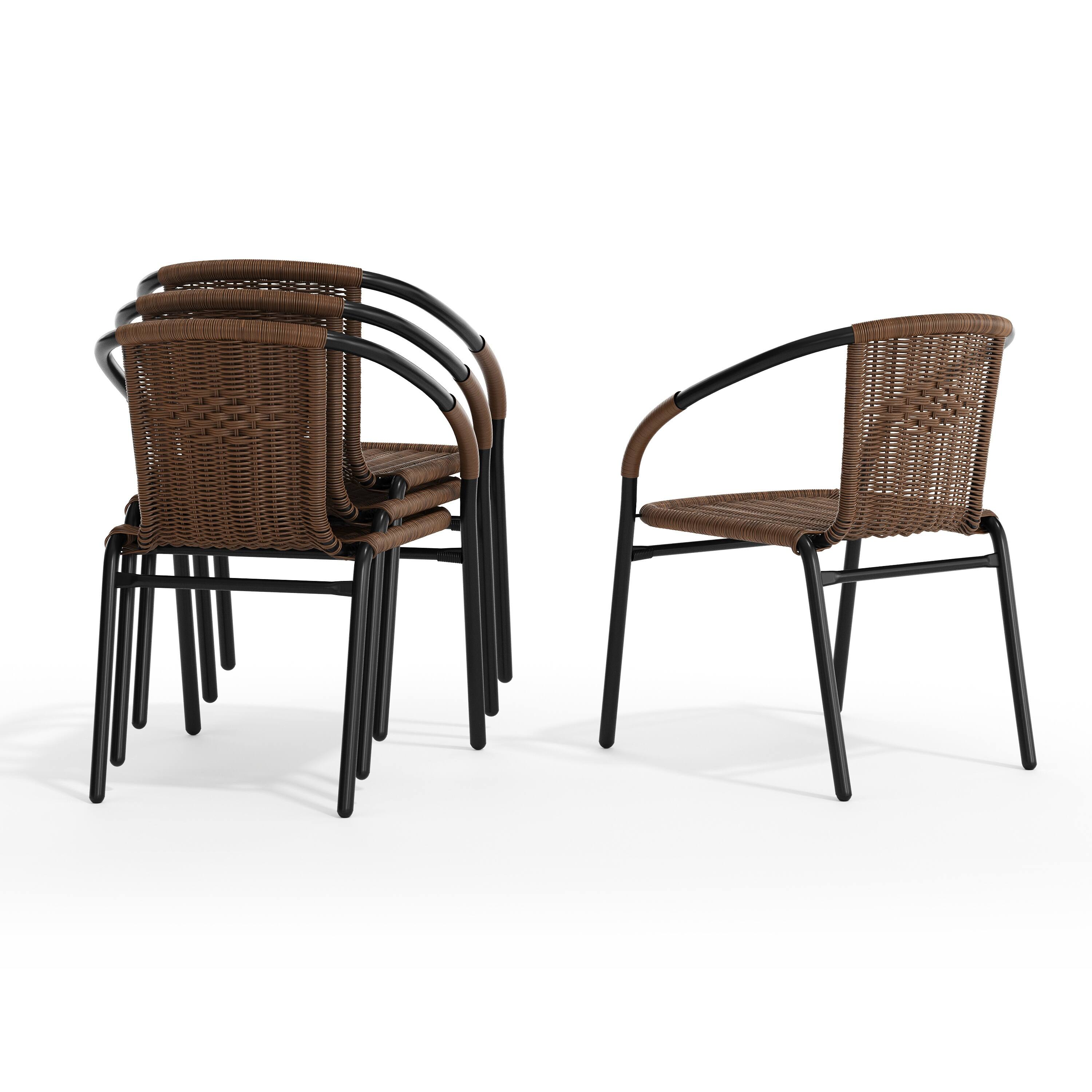Alt View 10. Emma + Oliver - 4 Pack Rattan Indoor-Outdoor Restaurant Stack Chair with Curved Back - Medium Brown.