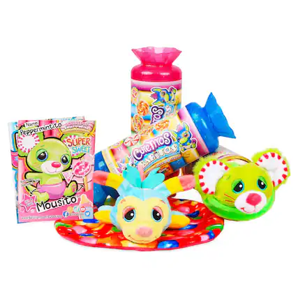 Sure, here is the corrected and grouped text from the image:
---
**Product Name:**
- Peppermintito
- Sweet-Spot
- Sweet-O-Meter
**Description:**
- SUPER SWEET
- BIRTHDAY REBORN
- Mousito Girl
**Brand:**
- Mousito
**Website:**
- www.basictfun.com/Cutetitos
**Social Media:**
- @CuteTitos
**Additional Text:**
- Sweet-Spot
- Sweet-O-Meter
- Peppermintito
- SWEET
- BIRTHDAY REBORN
- Mousito
- Basic Fun!
---
This text is grouped based on the product name, description, brand, website, and additional details visible in the image.