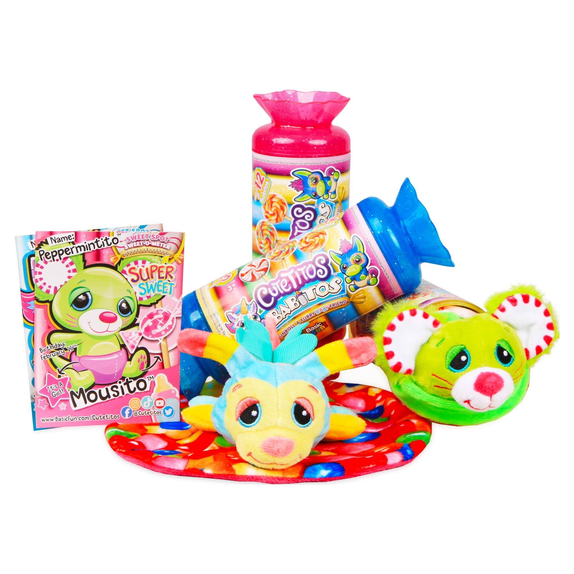 Sure, here is the corrected and grouped text from the image:

---

**Product Name:**
- Peppermintito
- Sweet-Spot
- Sweet-O-Meter

**Description:**
- SUPER SWEET
- BIRTHDAY REBORN
- Mousito Girl

**Brand:**
- Mousito

**Website:**
- www.basictfun.com/Cutetitos

**Social Media:**
- @CuteTitos

**Additional Text:**
- Sweet-Spot
- Sweet-O-Meter
- Peppermintito
- SWEET
- BIRTHDAY REBORN
- Mousito
- Basic Fun!

---

This text is grouped based on the product name, description, brand, website, and additional details visible in the image.