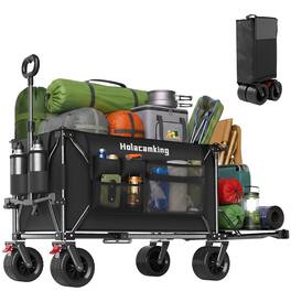Loheer - 58 Inch Foldable Wagon with Extended Tailgate, 500 lb Capacity, All-Terrain Wheels, Black