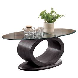 Manhattan Lane - Tempered Glass Top Coffee Table with O Shape Wooden Shape Base - Gray