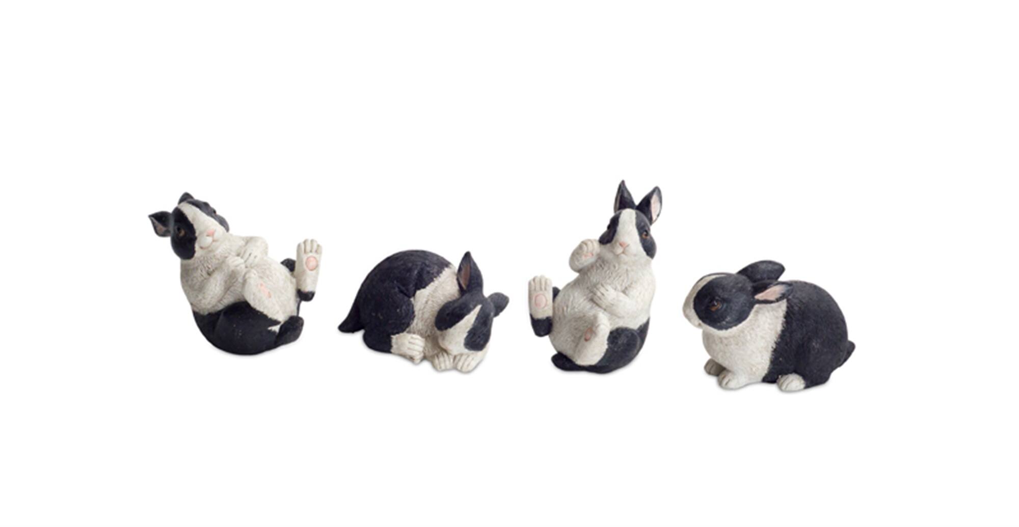 Left. BreeBe - Black and White Playful Rabbit Figurine (Set of 16) - Black, White.