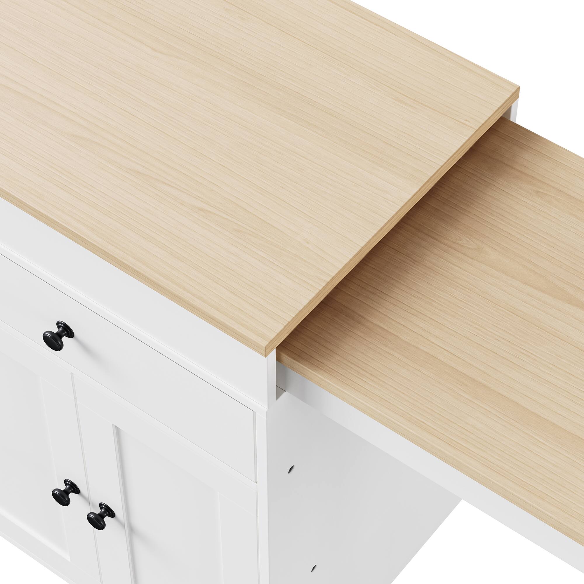 Alt View 7. PexFix - 74.5" Kitchen Island with Extendable Dining Table - Rolling Cart with 4-Door Cabinet, 2 Drawers & Spice Rack - White.