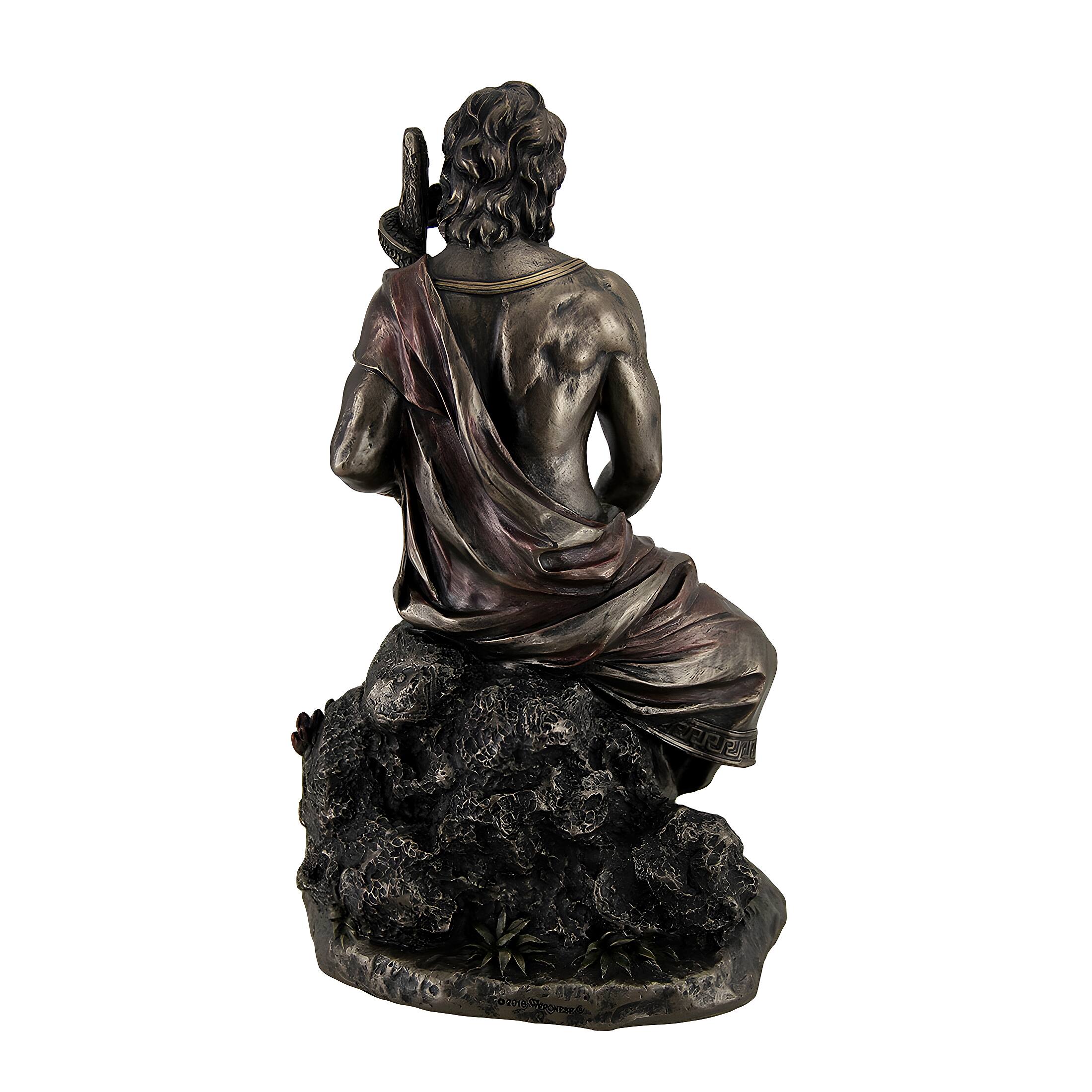 Alt View 3. Veronese Design - Asclepius Greek God of Medicine Holding Serpent Entwined Staff Bronzed Statue - Bronze.