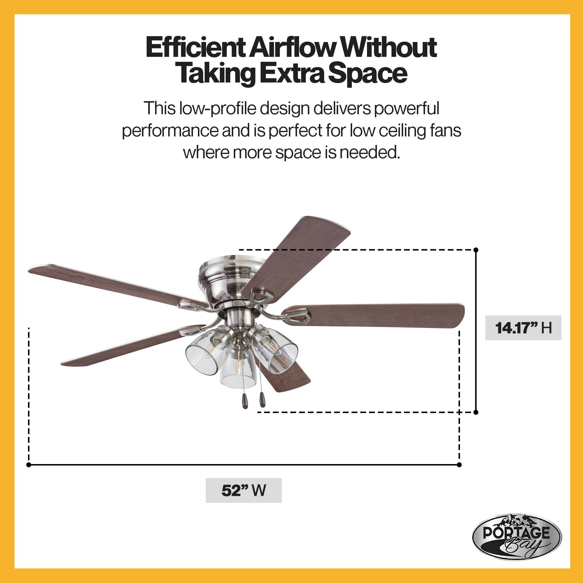 Efficient Airflow Without Taking Extra Space

This low-profile design delivers powerful performance and is perfect for low ceiling fans where more space is needed.

14.17" H 52" W

PORTAGE Bay