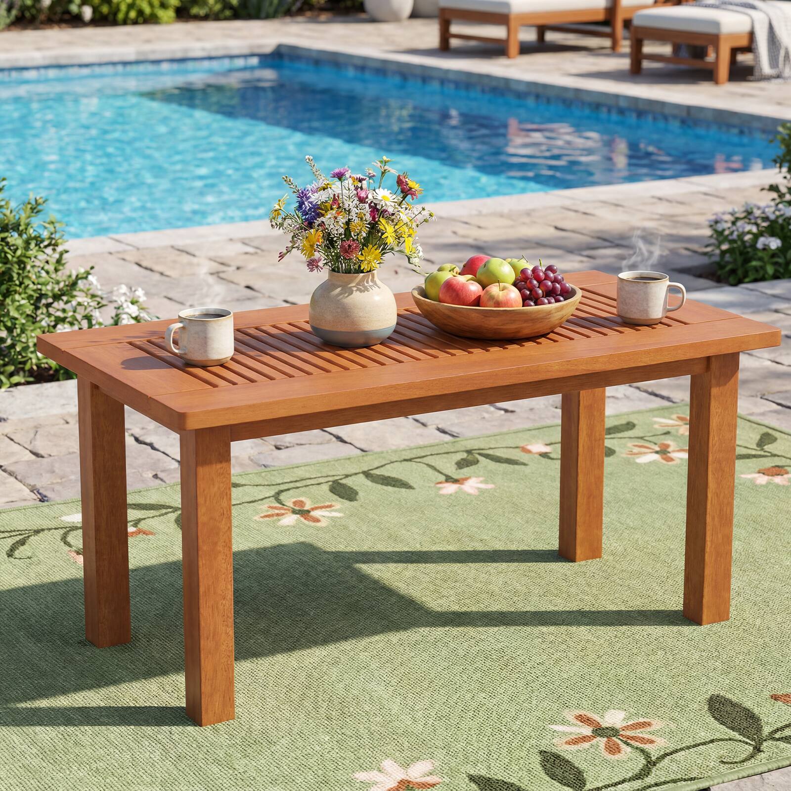 Alt View 5. Costway - Costway 35.5 Inch Outdoor Coffee Table with Slatted Top, Teak Oil Finish for Deck, Garden - Brown.