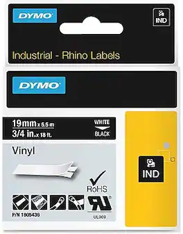 DYMO - Rhino Industrial Colored Vinyl Label Maker Tape, 3/4"W, (1805436) - White On Black