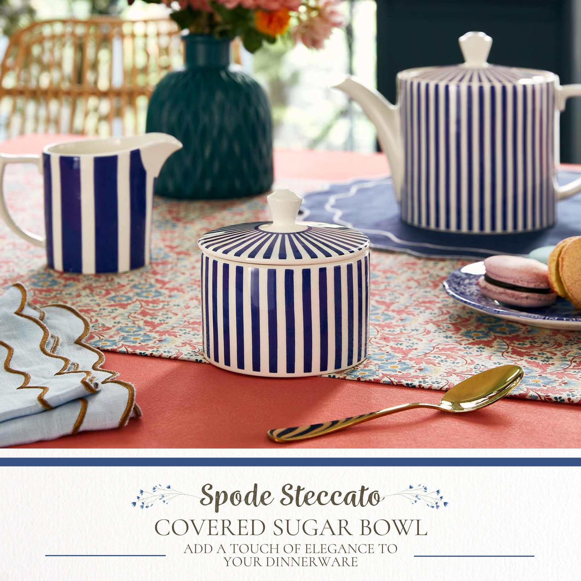 Spode Steccato COVERED SUGAR BOWL ADD A TOUCH OF ELEGANCE TO YOUR DINNERWARE
