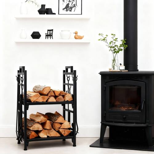 Alt View 8. Winado - 18in Heavy Duty Metal Firewood Log Rack Wood Storage Firewood Holder Indoor / Outdoor - Black.