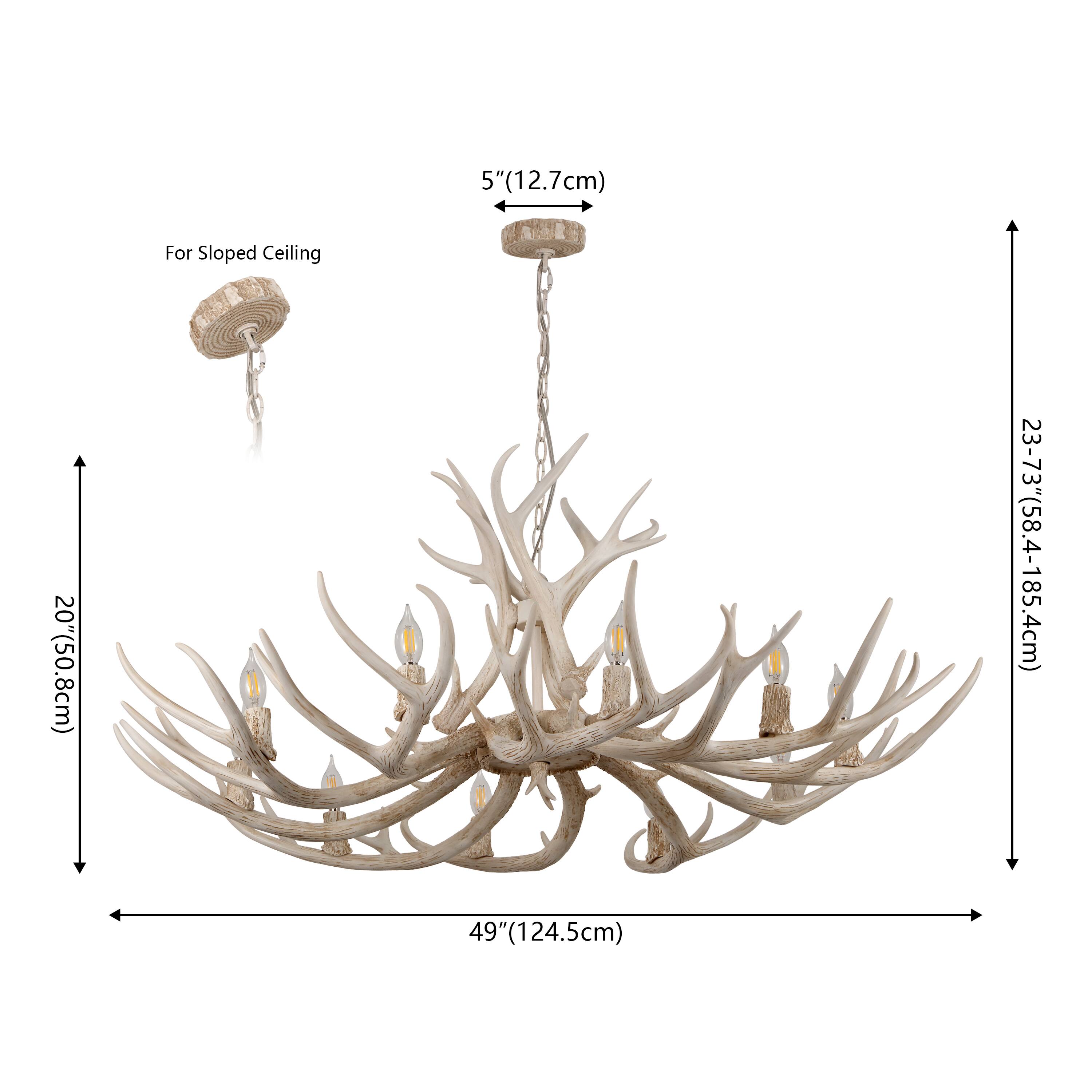 5" (12.7cm) For Sloped Ceiling  
20" (50.8cm)  
23-73" (58.4-185.4cm)  
49" (124.5cm)