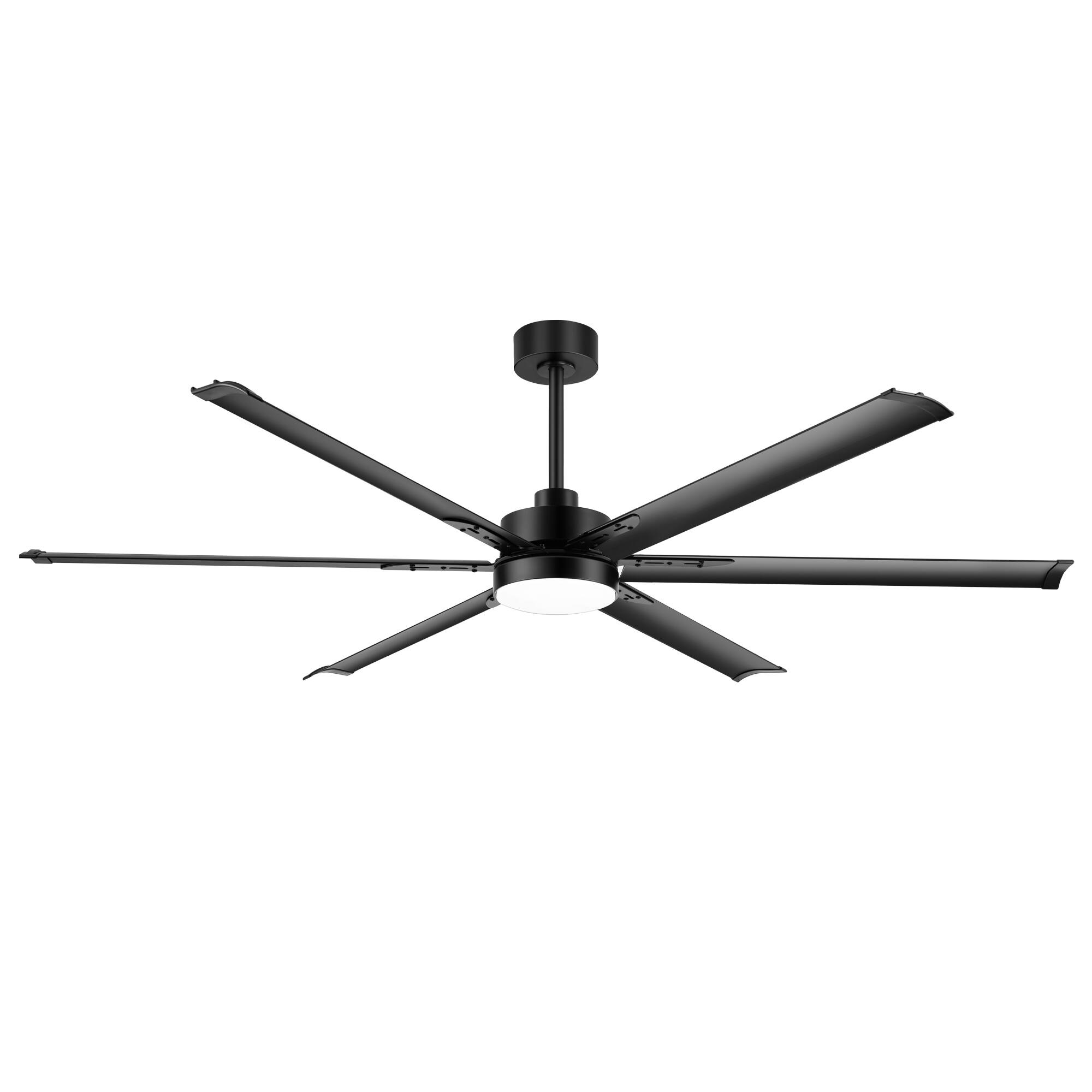 Angle. Breezary - 72-Inch Ceiling Fan with 6 Aluminum Blades, DC Motor, 6-Speed Remote Control, 3-Color Light, 6"/12" Downrods - Matte Black.