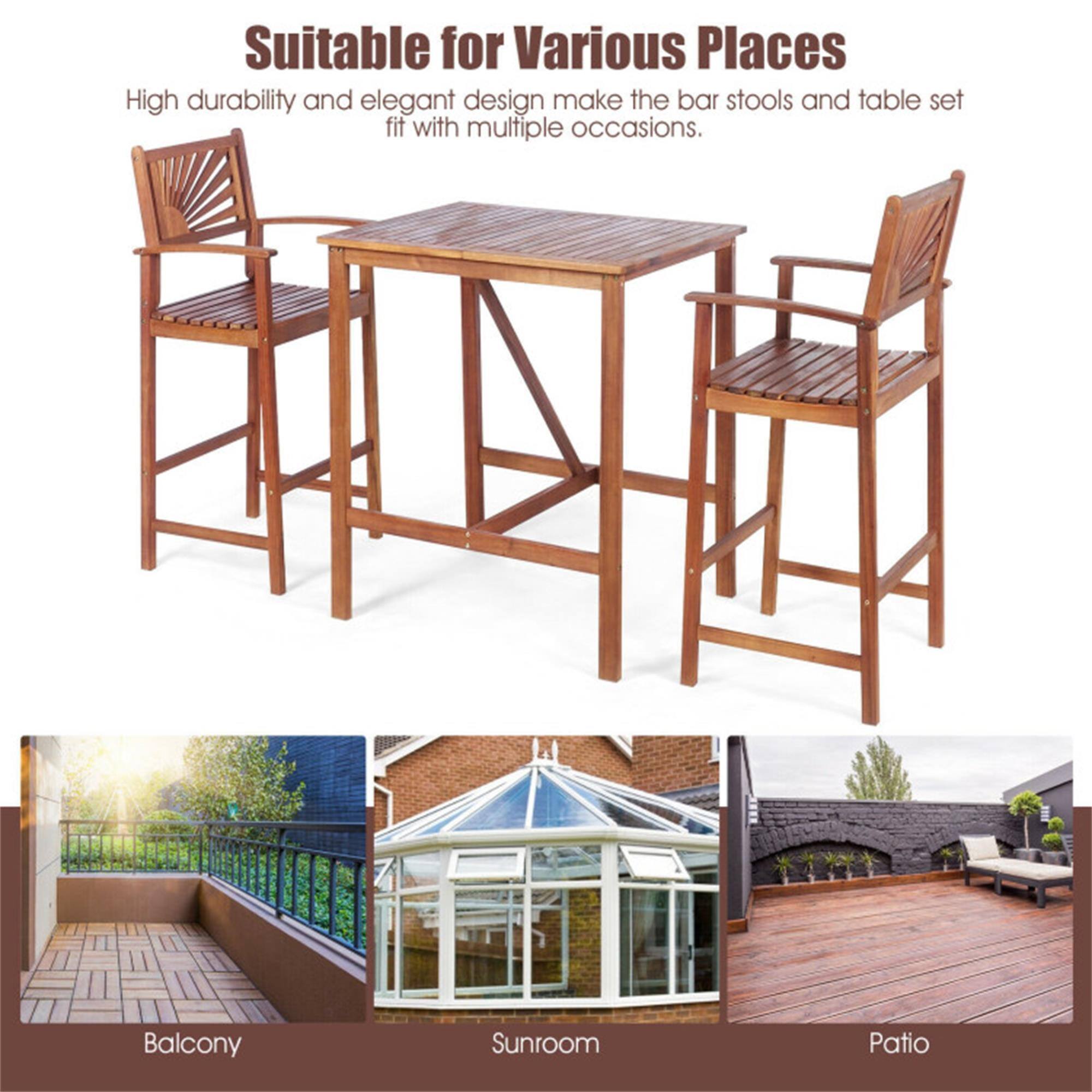 Suitable for Various Places

High durability and elegant design make the bar stools and table set fit with multiple occasions.

Balcony  
Sunroom  
Patio