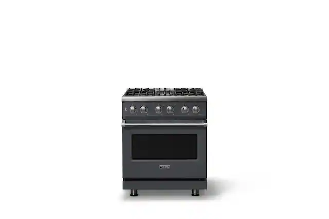 Front. Viking - 30 in. Wide 4 Burner Pro 5 Series 4.7 Cu. Ft. Freestanding Sealed Dual Fuel Convection Range - Cast Black - Cast Black.