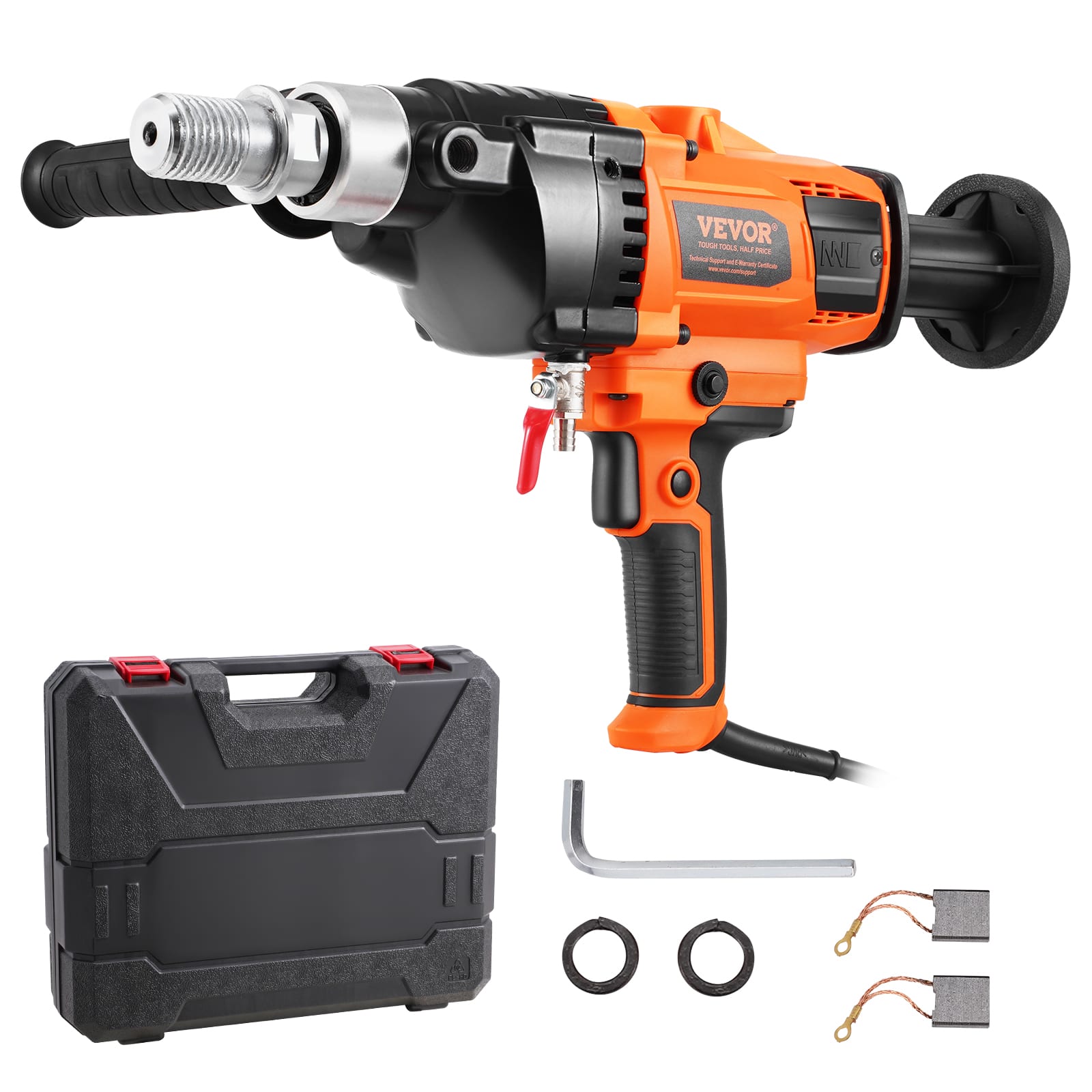 VEVOR - Core Drill Machine, 0.8-6.3in Drilling Diameter Handheld Diamond Core Drill Rig with Carrying Case, 2000W Rugged - Black;Orange