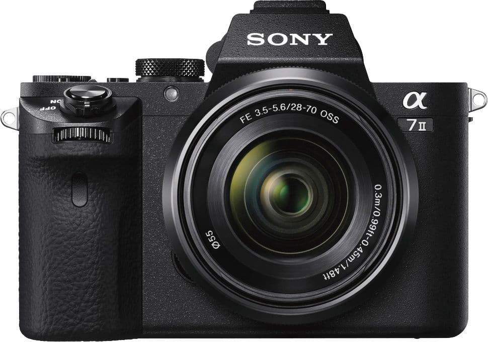 Front. Sony - Alpha a7 II Full-Frame Mirrorless Video Camera with 28-70mm Lens - Black.