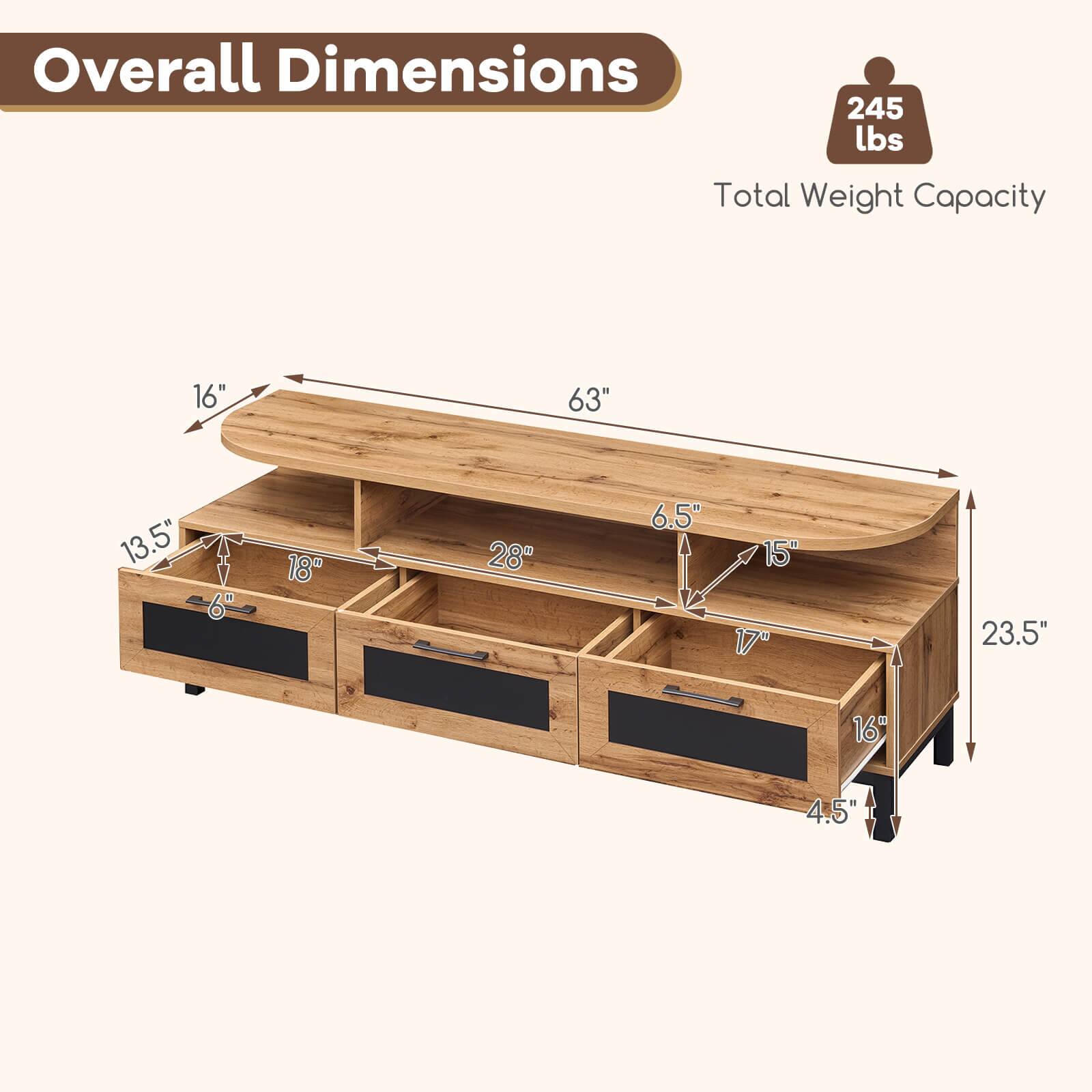 Overall Dimensions  
245 lbs  
Total Weight Capacity  
16" x 63" x 13.5" x 6" x 18"h x 28" x 6.5" x 15" x 17" x 23.5" x 16" x 4.5"