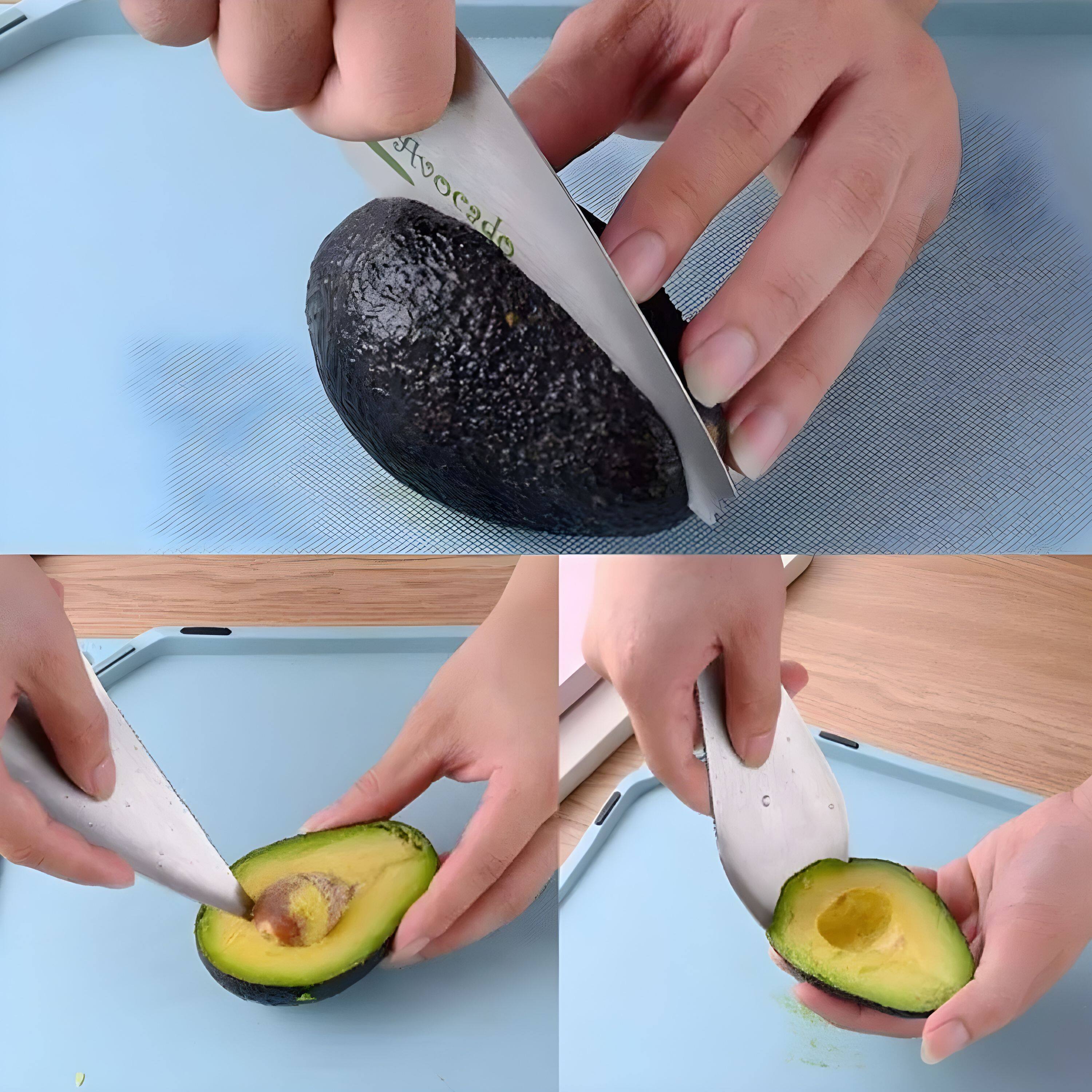 Back. Kitcheniva - Stainless Steel Fruit Cutter Multifunction Avocado Slicer Tool - Silver.