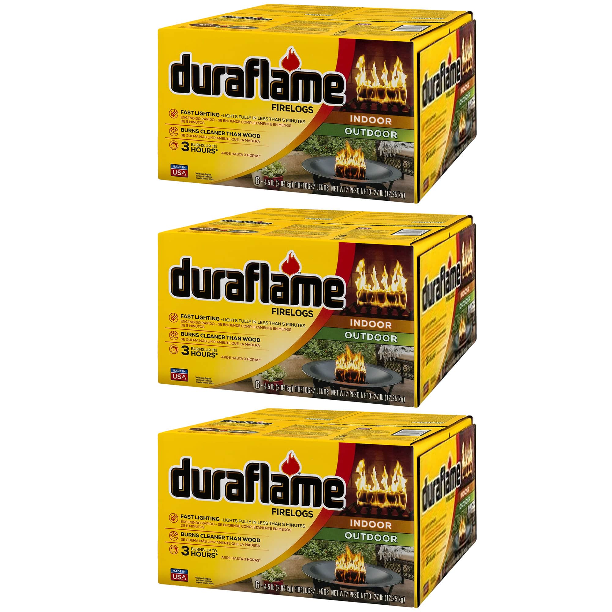 Duraflame - 4.5lb Indoor Outdoor Fireplace Fire Pit Firelog, 3 Hr Burn Time, 18 Pk