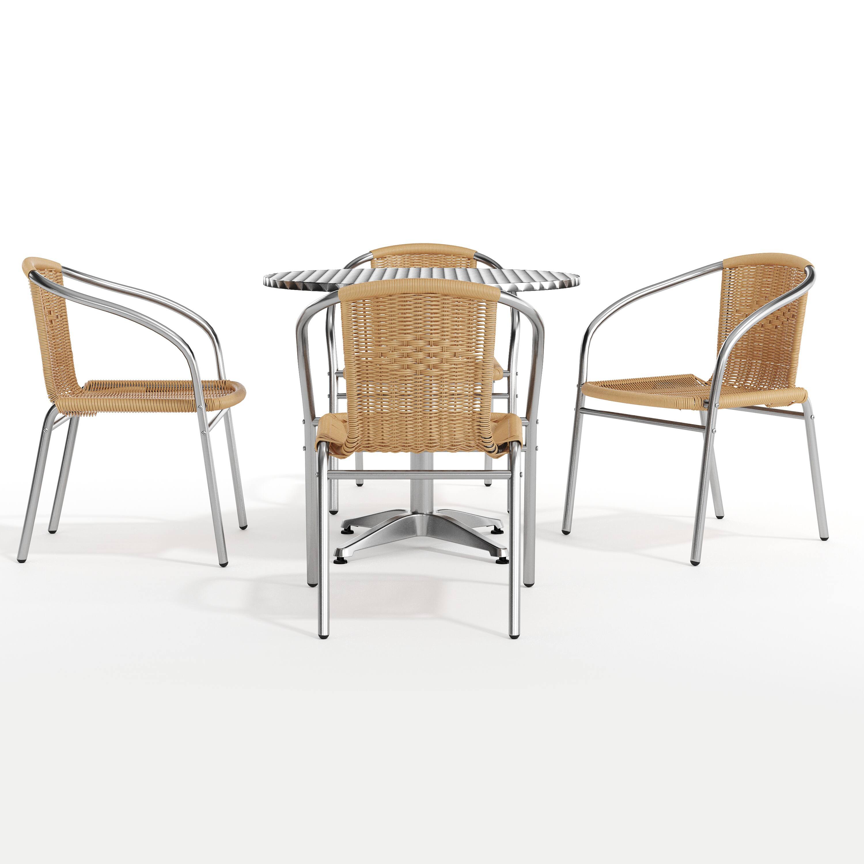 Alt View 9. Emma + Oliver - 31.5" Round Aluminum Garden Patio Table Set with 4 Rattan Chairs - Beige.