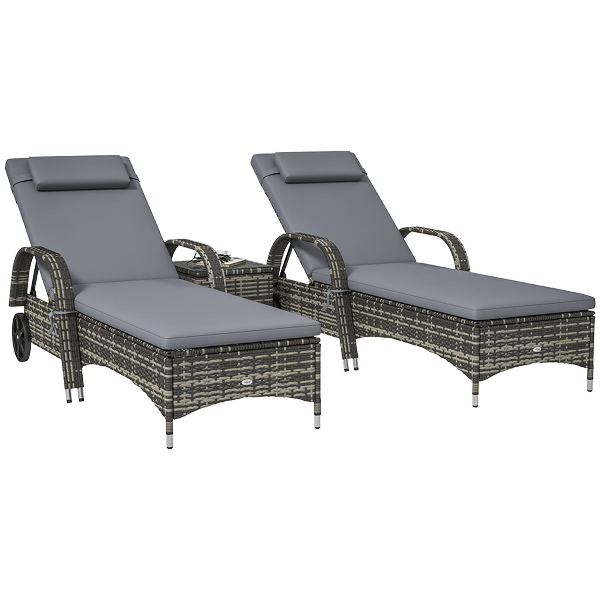 Outsunny - Wicker Outdoor Chaise Lounge Chair Set of 3 with Side Table, 5-Level Adjustable Backrest PE Rattan Pool Lounge Chair - Gray price history on PriceWatchPro