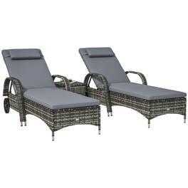 Outsunny - Wicker Outdoor Chaise Lounge Chair Set of 3 with Side Table, 5-Level Adjustable Backrest PE Rattan Pool Lounge Chair - Gray