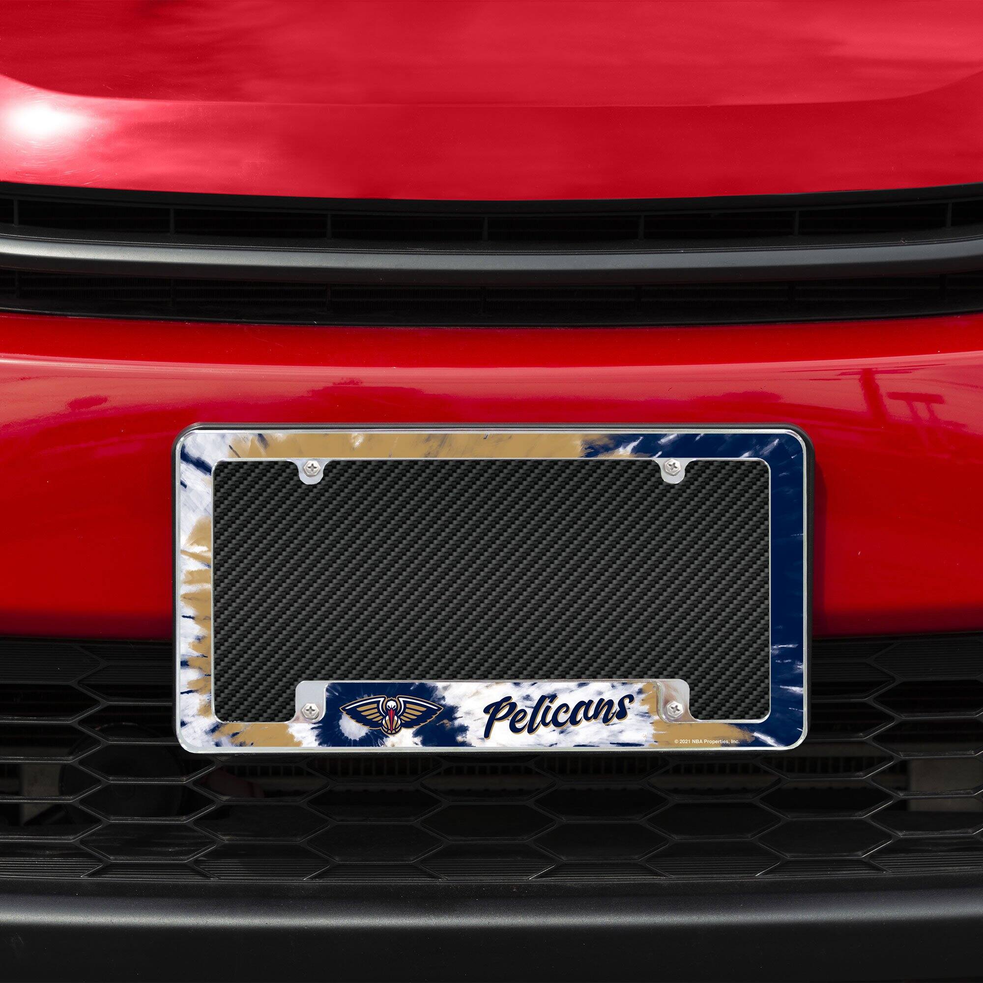 Alt View 2. Rico Industries - New Orleans Pelicans Chrome Metal License Plate Frame with Bold Tie Dye Design - Multi.